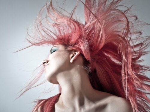 pink hair, hairstyle, woman