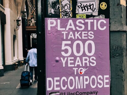 plastic takes 500 years to decompose poster on black surface