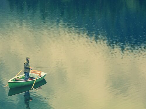 fisherman, boat, rain