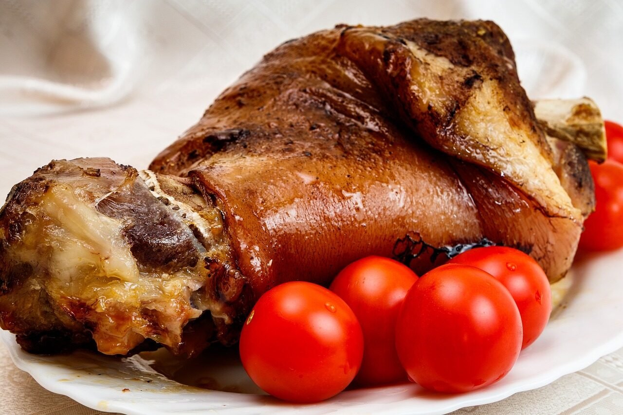 meat, pork, baked, pork knuckle, pork leg, pig, grilled meat, food, products, nutrition, gastronomy, kitchen