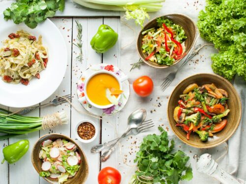 vegetable salad on white ceramic plate