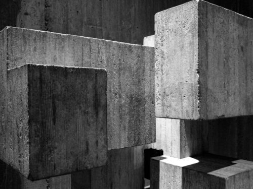 grayscale photography of concrete blocks