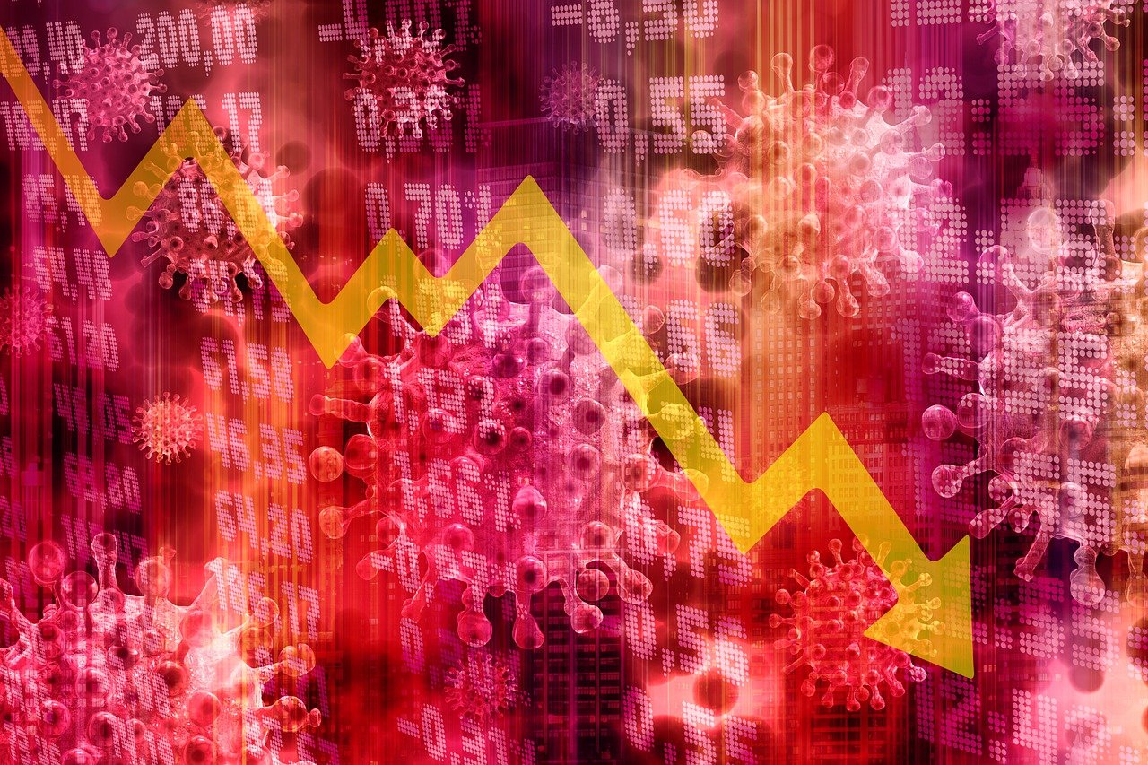 stock exchange, financial crisis, covid-19, coronavirus, virus, china, pandemic, worldwide, disease, 2019 - ncov, tendency, symbol, arrow, downturn, banks, trading floor, finance, financial world, business, business dealings, win, economy, world economy, economic crisis