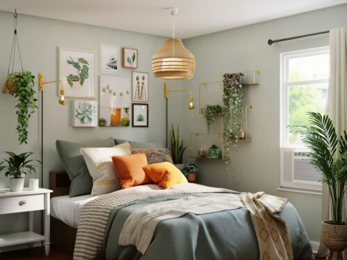 white bed with gray and white bed linen