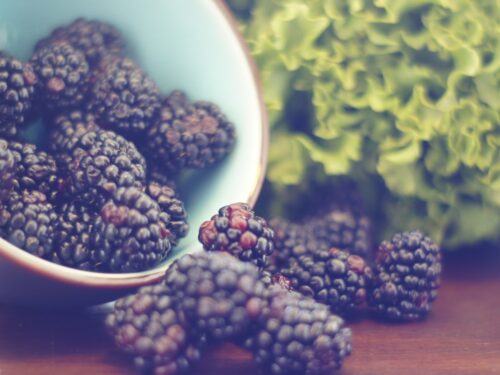 blur raspberries on table