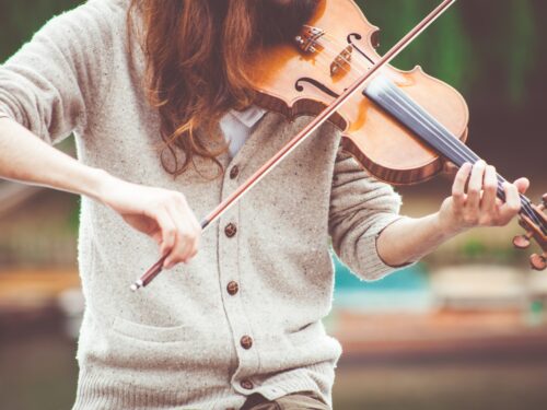 person playing brown violin