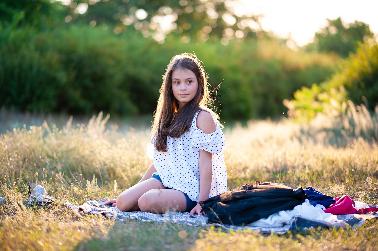 girl, kid, meadow