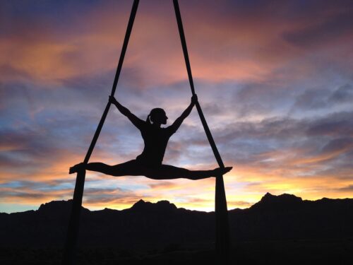 silhouette, aerialist, female