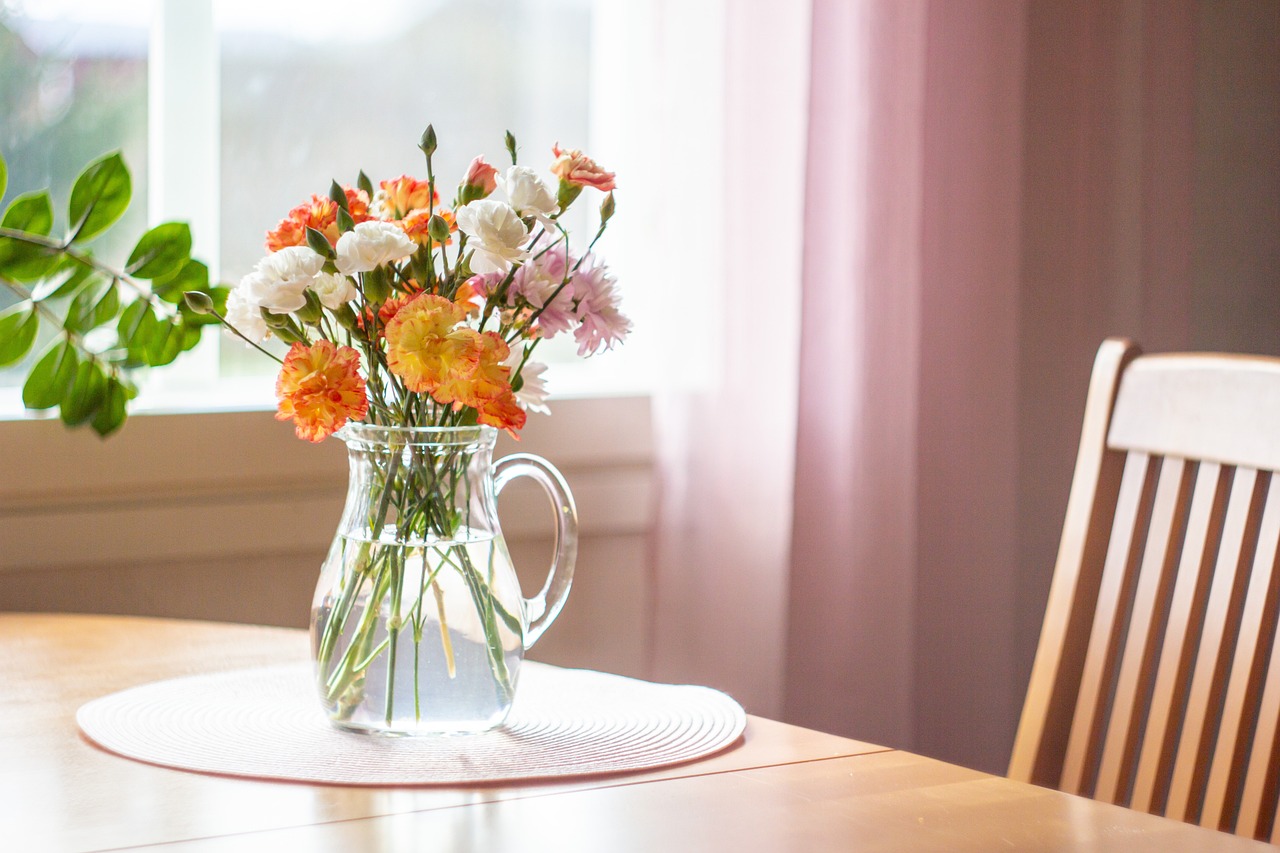 flowers, table, vase