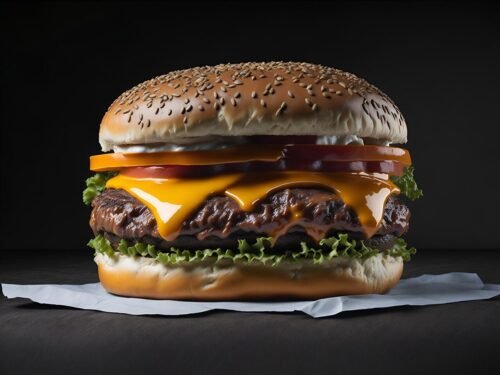 ai generated, burger, hamburger, meal, cheese, snack, fast food, food