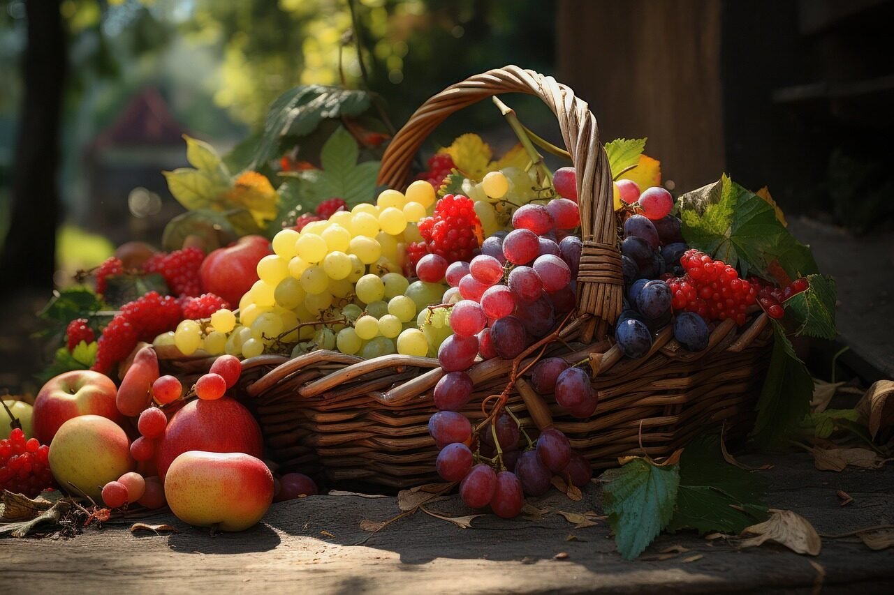 ai generated, fruit, apples, grapes, fruit basket, autumn fruits, fruit, fruit, fruit, fruit, fruit, fruit basket, fruit basket