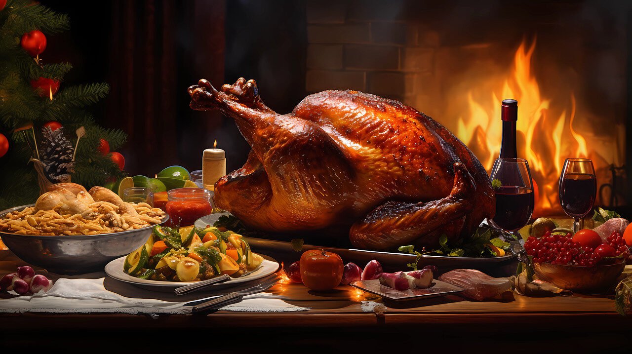 ai generated, roast duck, spirit, christmas, festive, december, meal, christmas decorations, christmas time, food