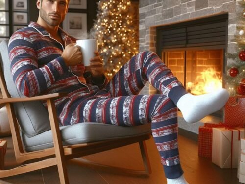 ai generated, man, christmas, living room, cozy, fireplace, sitting, home, festiveseasoncontest, winter
