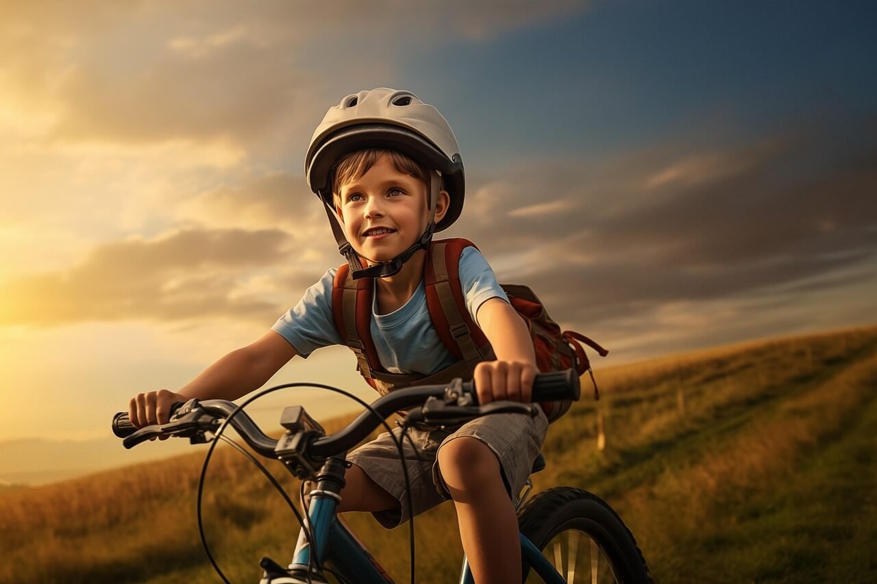 riding, kid, childhood, bike, vehicle, bicycle, helmet, completion, cycling, cycle, ai created