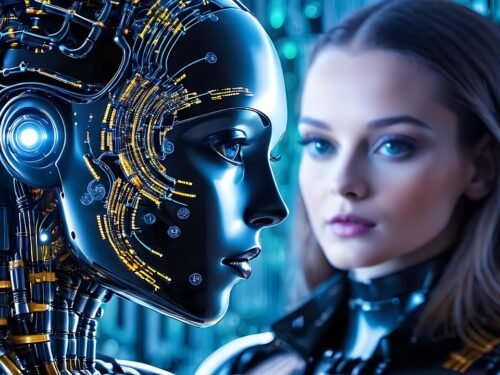 artificial intelligence, robot, technology, future, brain, face, futuristic, digital, intelligence, there, 3d, woman, machine, cyborg, artificial, computer, human, ai generated