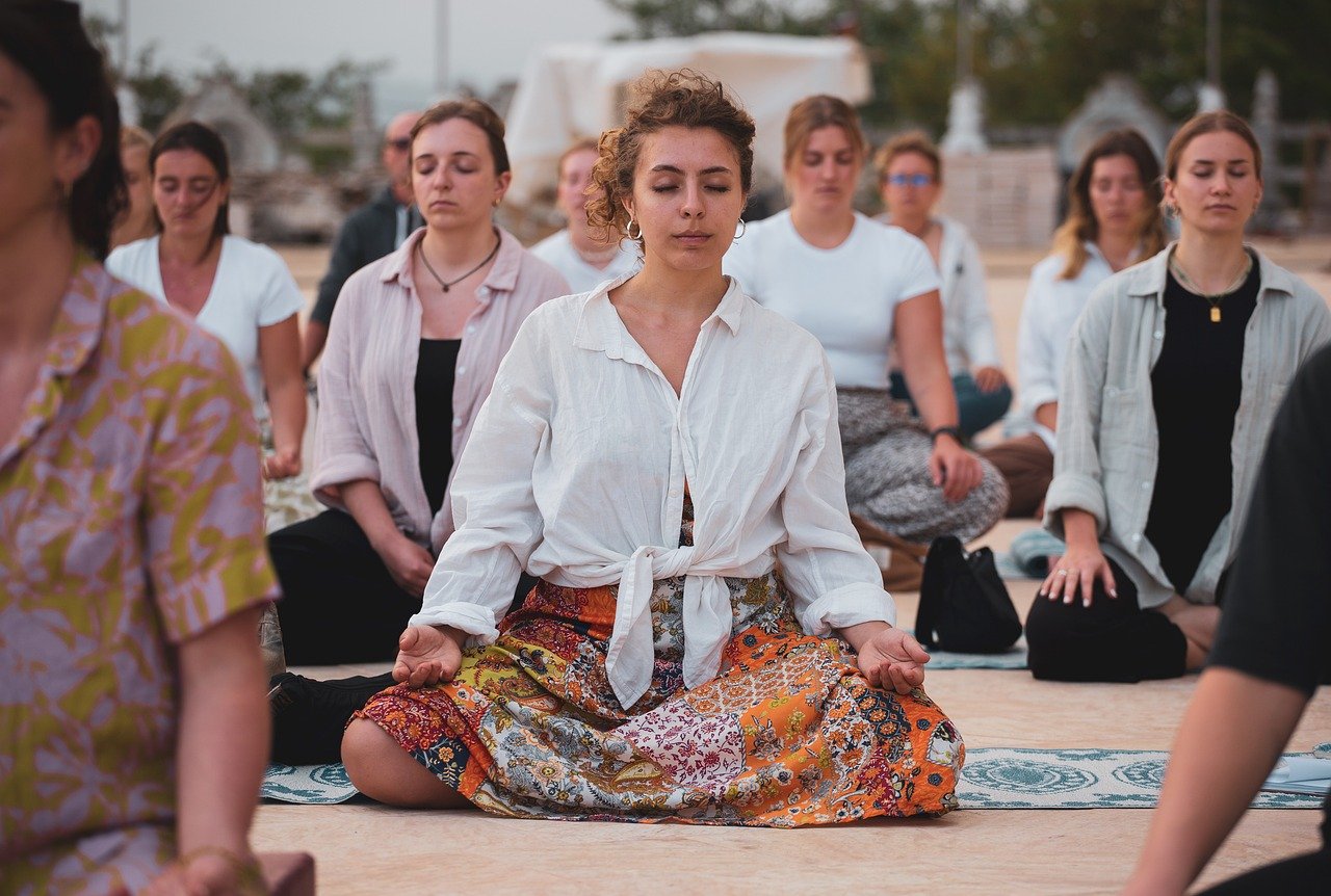 women, group meditation, yoga