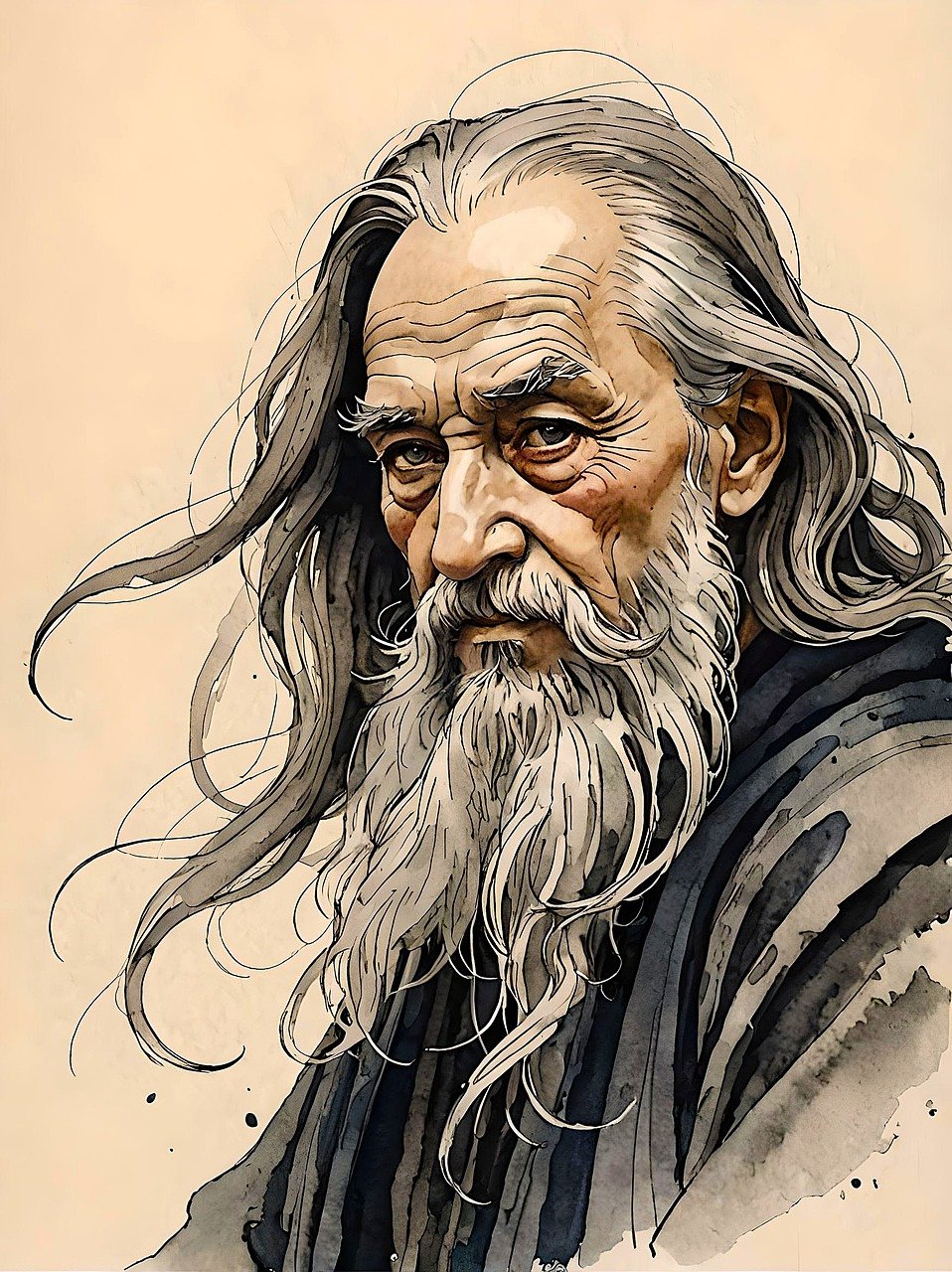 ai generated, man, sketch, old, beard, longhair, wise, philosopher, philosophy, plato, person, sage, image, drawing