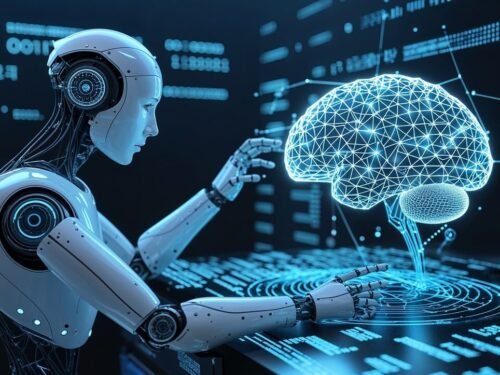 ai generated, robot, technology, automation, robotics, future, machine, modern, cyborg, artificial, 3d, science fiction, futuristic, artificial intelligence, brain, computer science, blue, black, neon