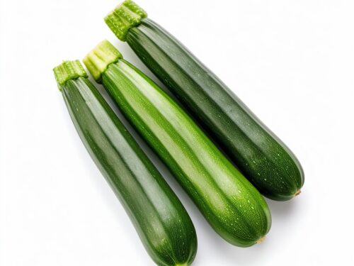 three green cucumbers on a white background