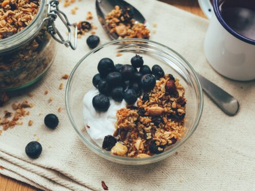 berry and nuts in clear glass bowl