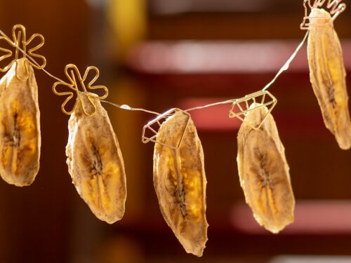 a string of dried bananas hanging from a line