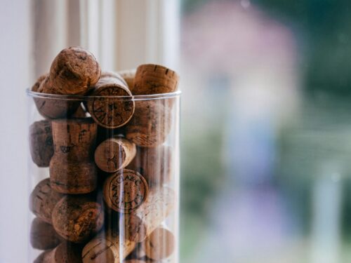 brown cork lot on glass container