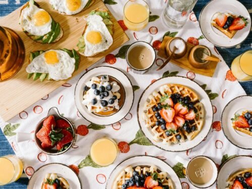 round white ceramic plate filled with waffle