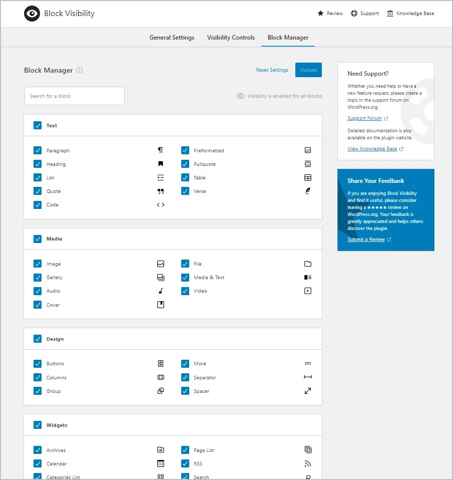 bloko matomumo blokų tvarkyklė