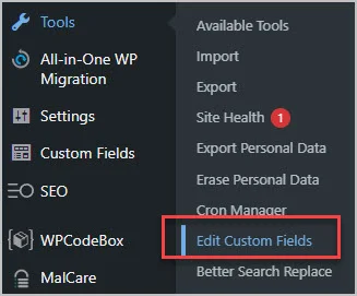 redaguoti pasirinktinių laukų meniu