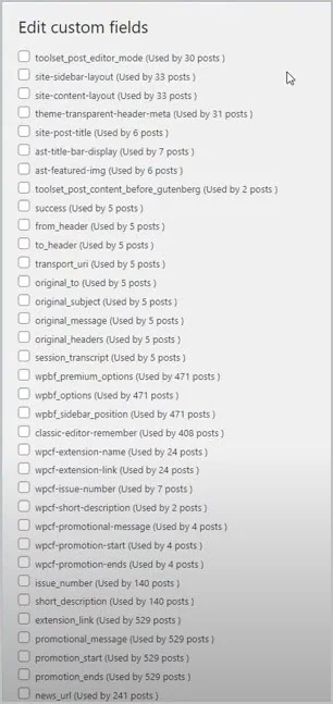 ilgas pasirinktinių laukų sąrašas