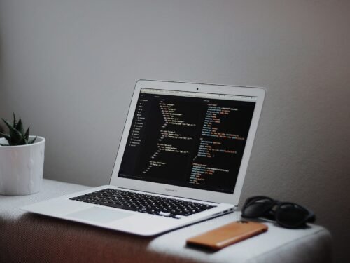 turned on MacBook Air on desk