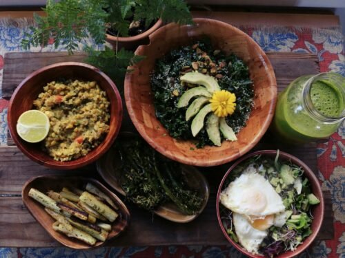 assorted foods on bowls