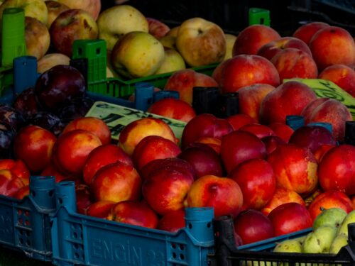 a pile of fruit sitting on top of crates