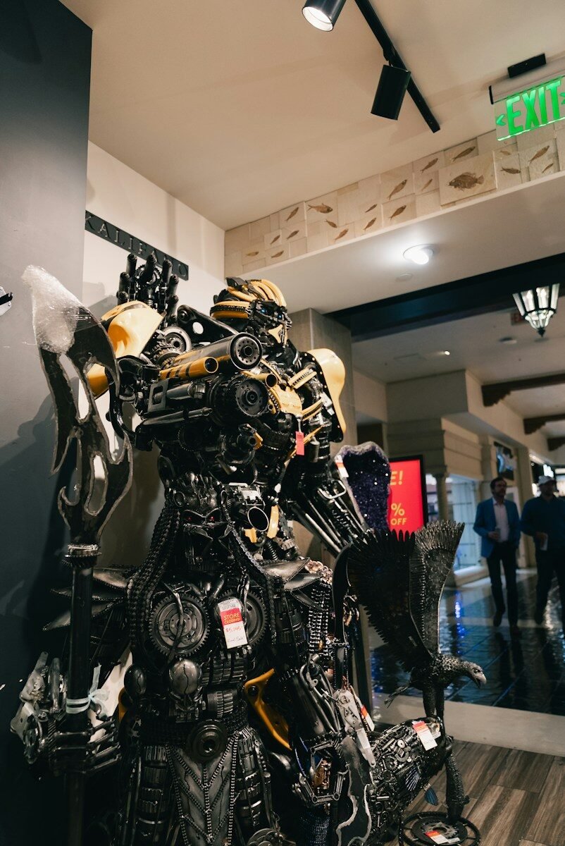 Detailed robot costume with yellow and black accents