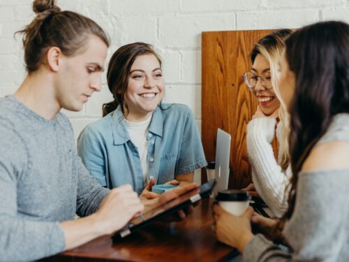 A group of friends at a coffee shop