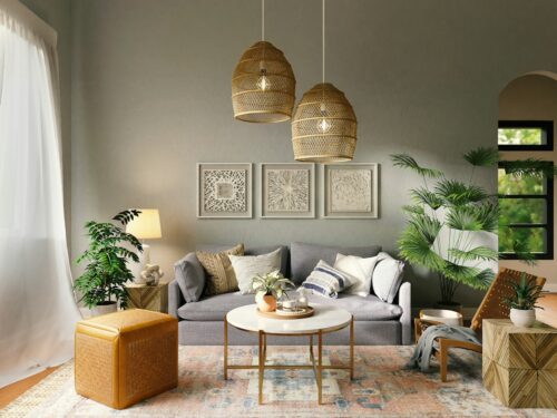 living room with brown wooden table and chairs